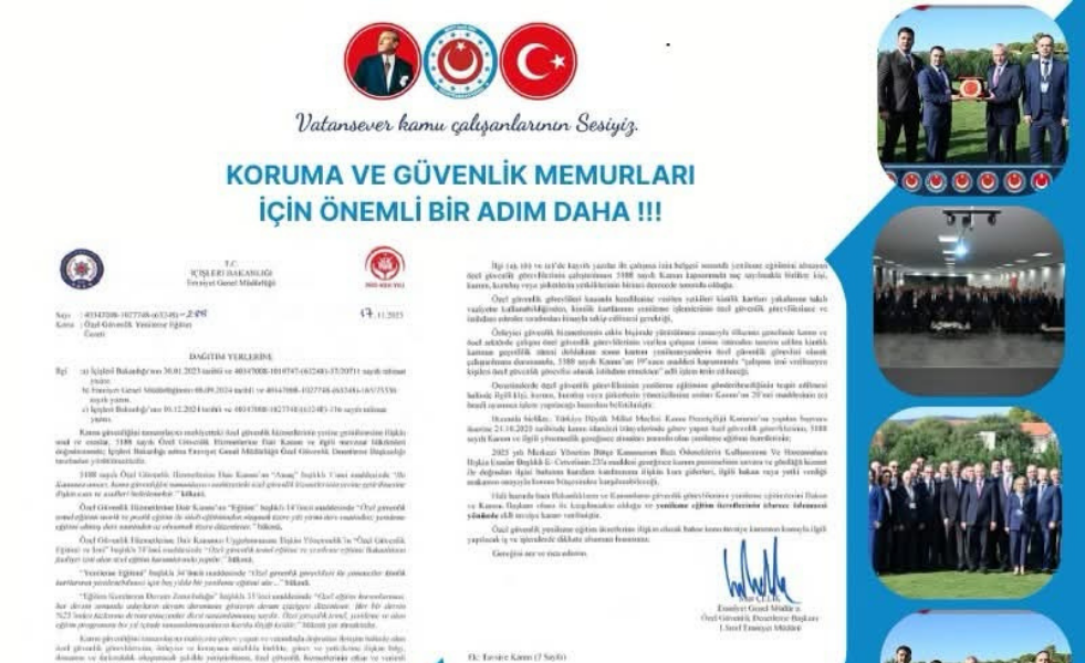 ÖNEMLİ DUYURU – ÖZEL GÜVENLİK YENİLEME EĞİTİM ÜCRETİNE İLİŞKİN TARİHİ ADIM
